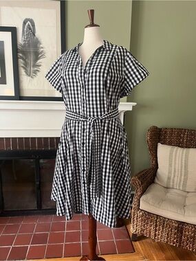 Ellos Black & White Gingham Cotton Shirt Dress